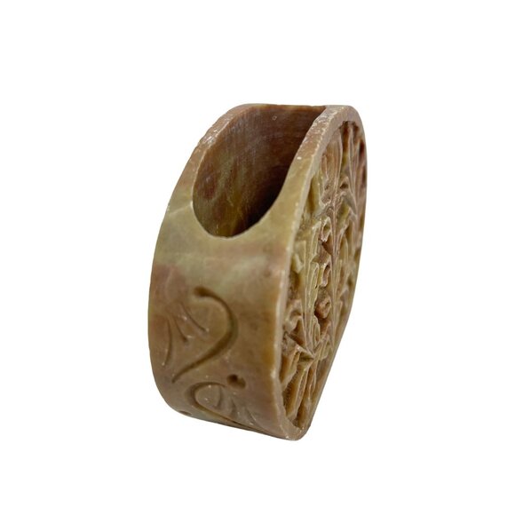 Hand Carved Soapstone Desk Accessory Holder With Floral Design - Picture 4 of 11
